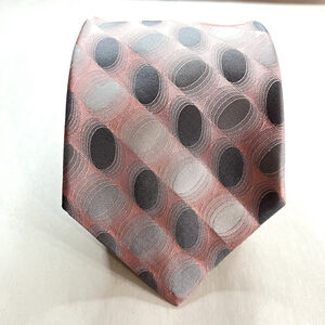 Murano Necktie 100% Silk Pink/Gray Circle Tie Made In USA Formal Business Office
